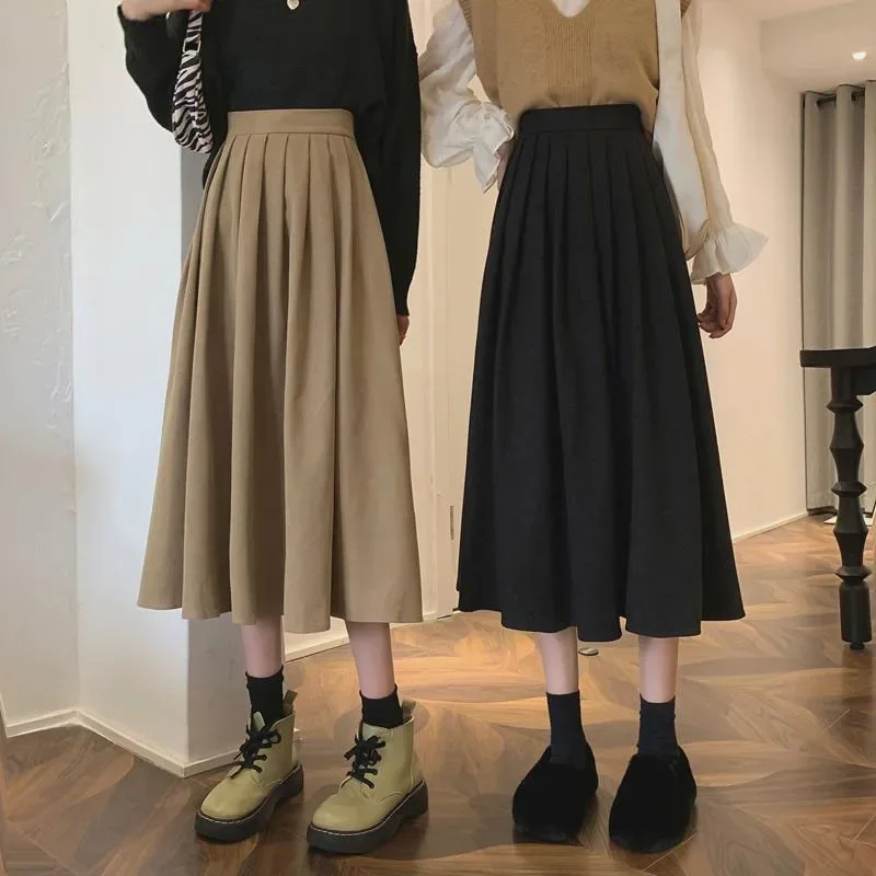 女性のヴィンテージプリーツロングスカート,ハイウエスト,韓国 - Street Fashion Korean Girl のレビューと価格
