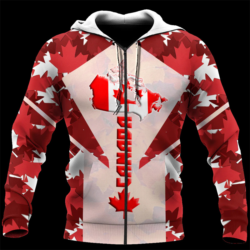 男性と女性のためのメープルリーフ生成されたジップパーカー、3 - Street Fashion Canada のレビューと価格