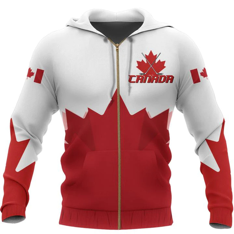 男性と女性のためのメープルリーフ生成されたジップパーカー、3 - Street Fashion Canada のレビューと価格