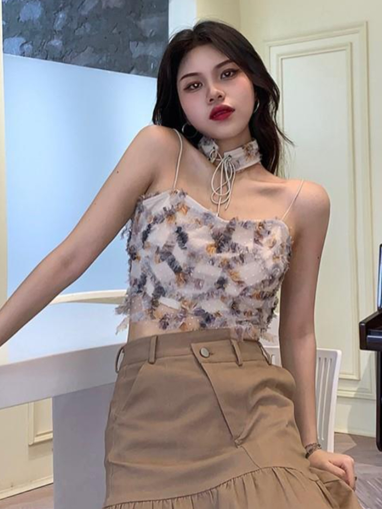 キャミソール レディース 夏 プリント クロップトップス ホ - Street Fashion Korean Girl のレビューと価格