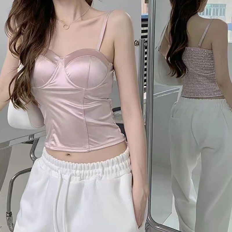 キャミソール女性夏 Y2k スイートガール快適なシンプルなソ - Street Fashion Korean Girl のレビューと価格