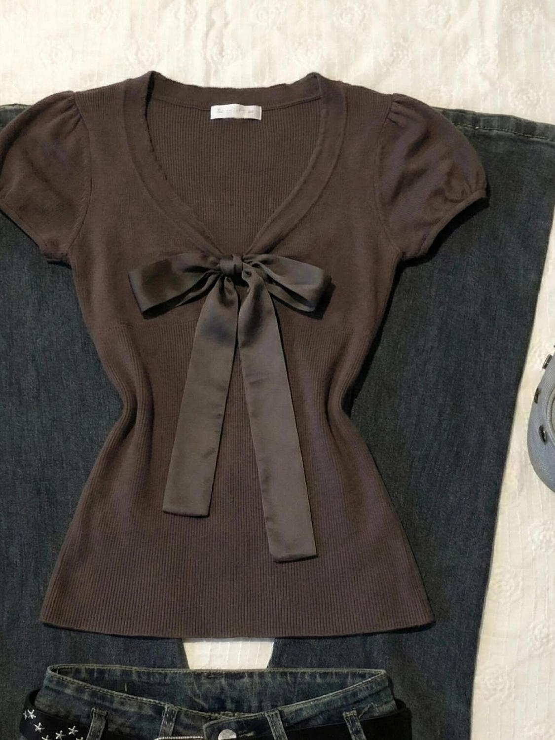 ヴィンテージ Tシャツ ボウ Y2k スリム セクシー ゴス - Street Fashion Goth のレビューと価格