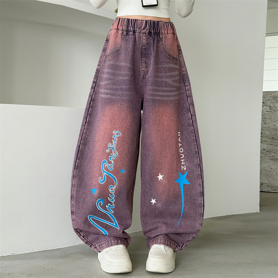韓国ストリートスタイル子供用春ワイドレッグマルチカラー曲線ジ - Street Fashion Korean Girl のレビューと価格