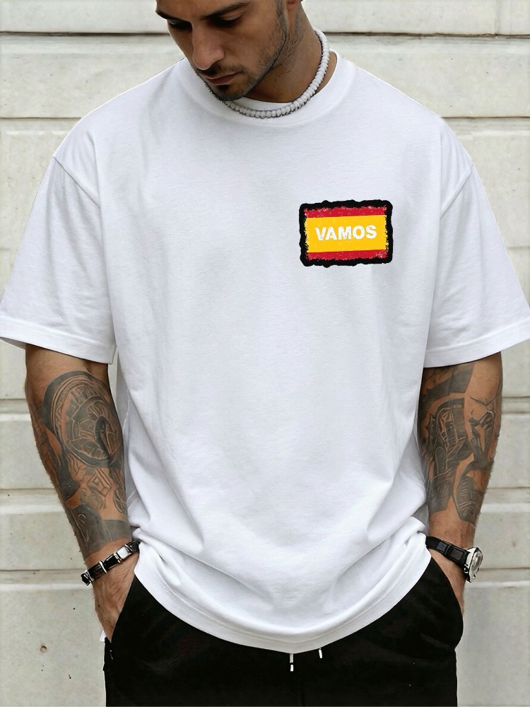 メンズクルーネックTシャツ スペイン国旗柄胸元グラフィック  - Street Fashion In Spain のレビューと価格