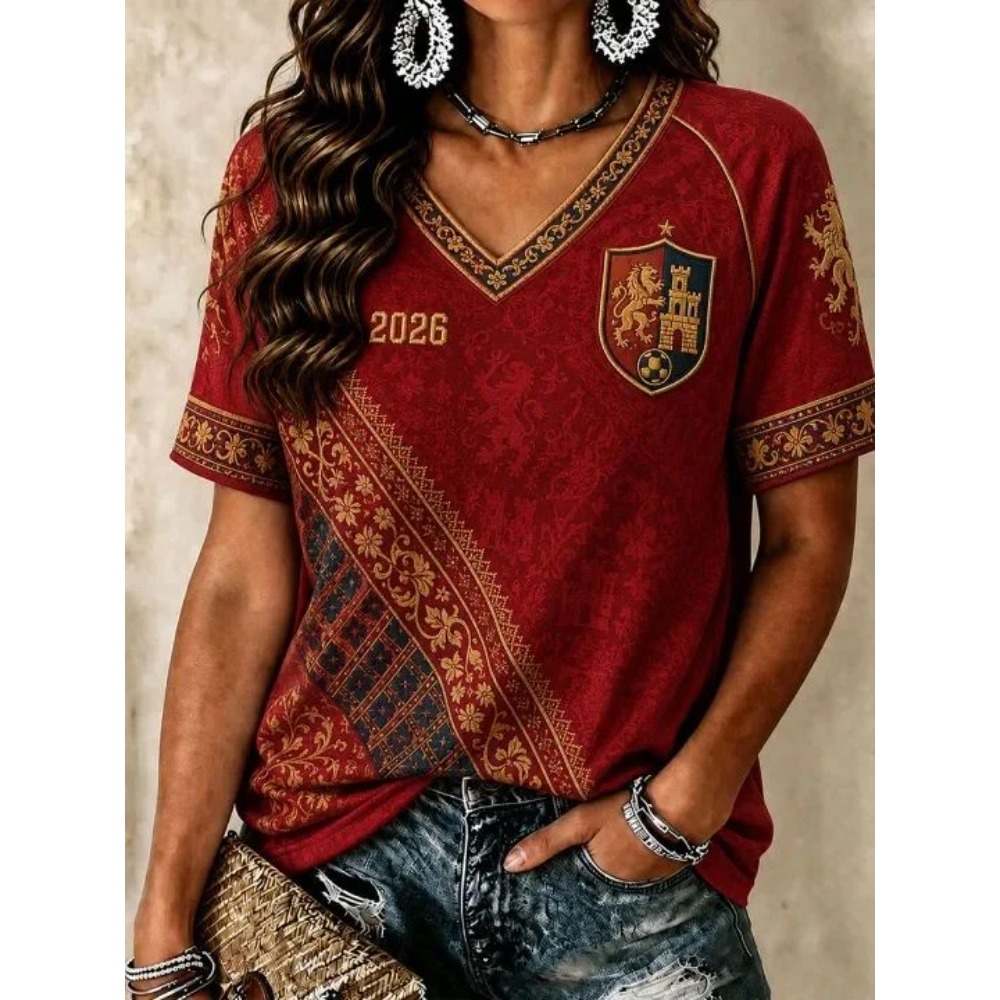 2026年夏スペインサッカーファンTシャツ袖付き通気性速乾ス - Street Fashion In Spain のレビューと価格