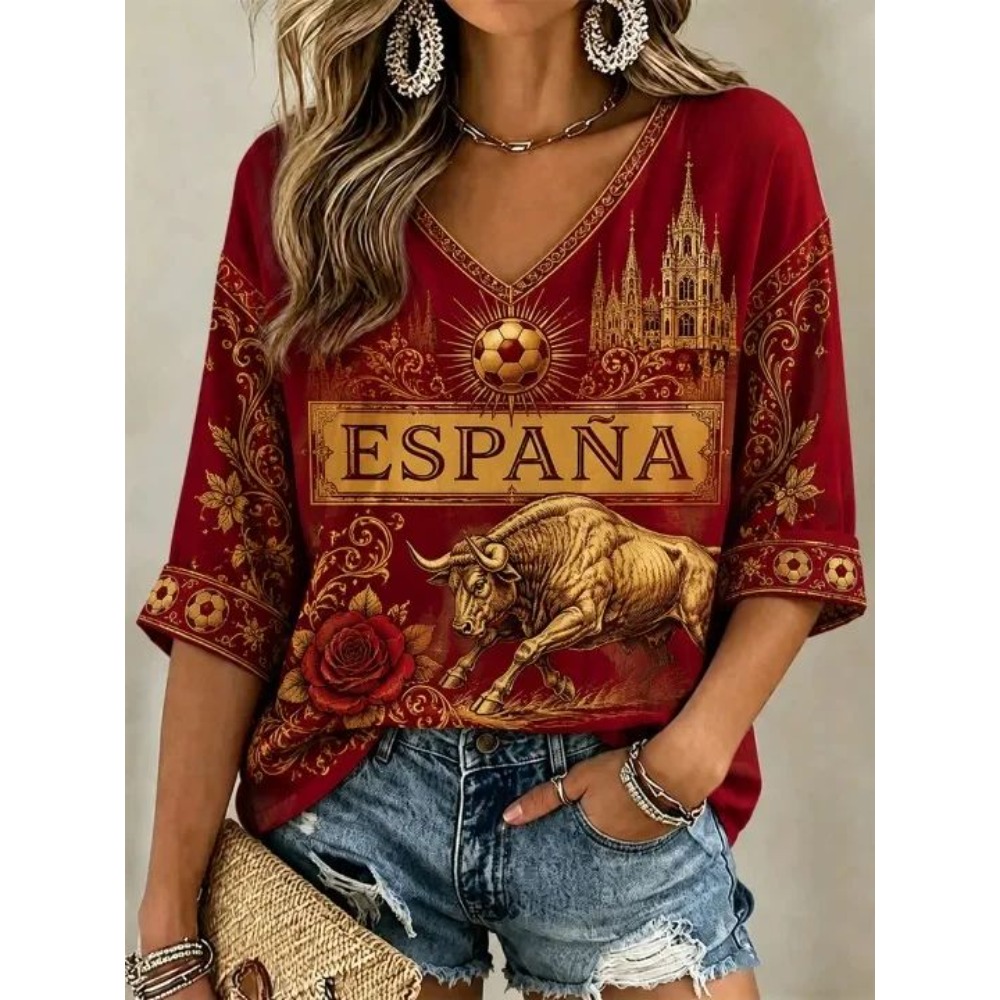 2026年夏スペインサッカーファンTシャツ袖付き通気性速乾ス - Street Fashion In Spain のレビューと価格