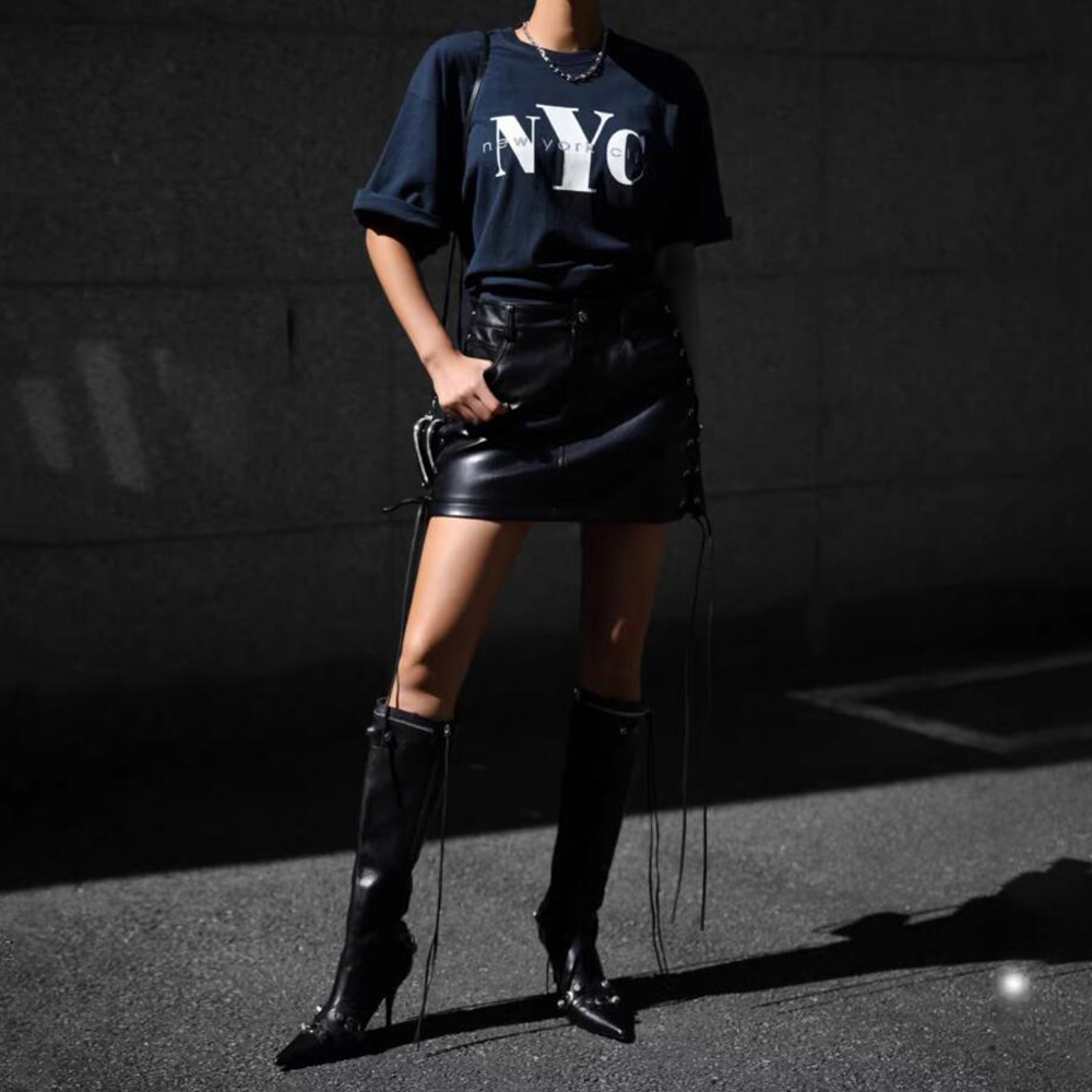 女性のためのレトロなアメリカンスタイルのTシャツ,都市の文字 - Street Style New York Fashion のレビューと価格