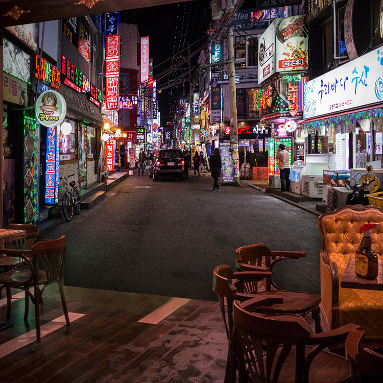 カスタム3D都市街並み壁画 韓国風レジャーバーレストラン背景 - Street Fashion Wallpaper のレビューと価格