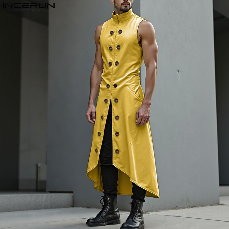 INCERUN 男性ロングスタイルベスト無地ダブルブレストカ - Street Fashion Style Male のレビューと価格