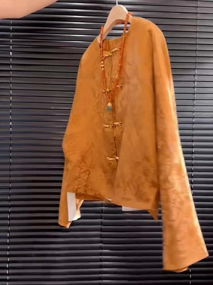 新しいハイエンドサテンオレンジ花柄刺繍ソンジントップ中国風ス - Street Fashion Style Youtube のレビューと価格
