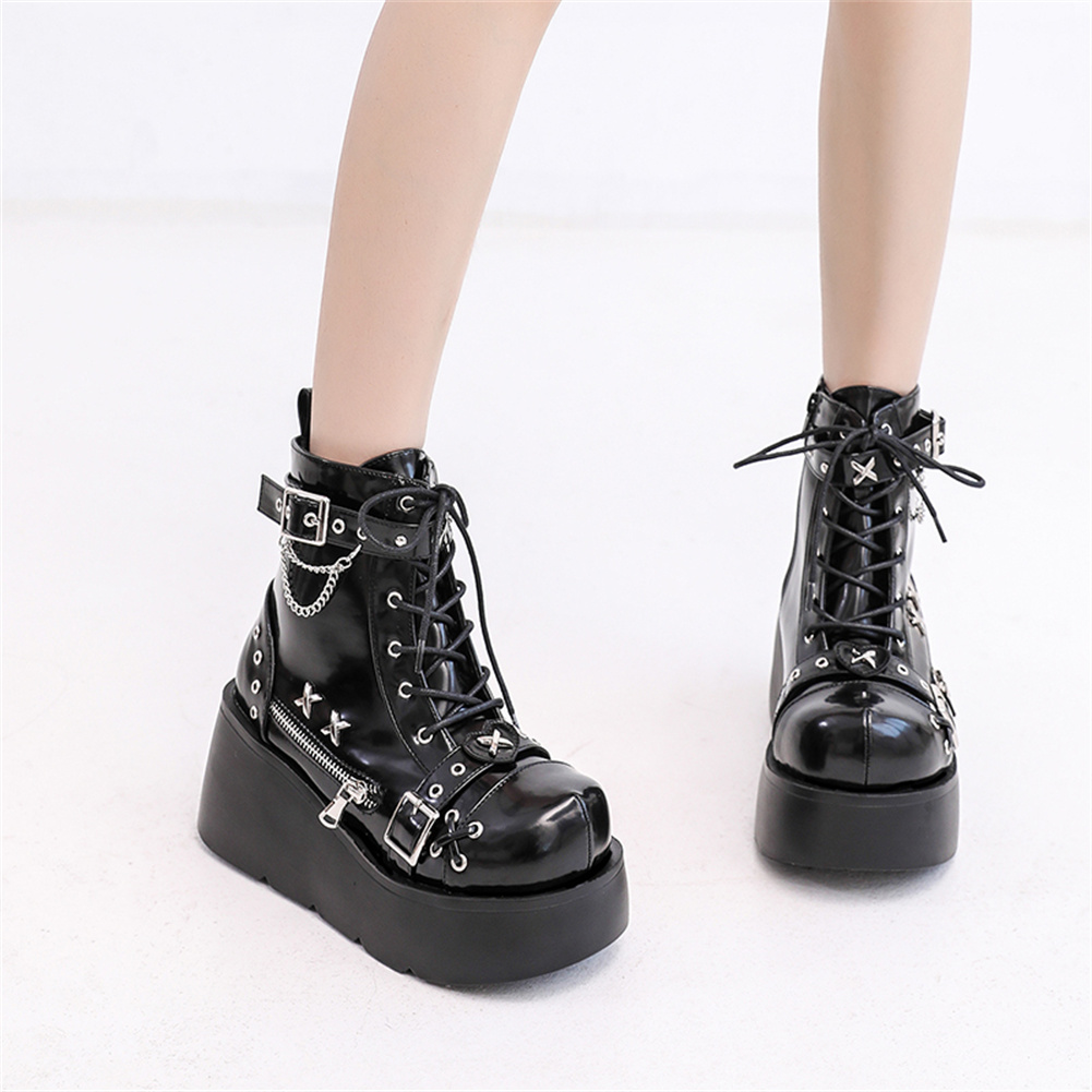 女性の足首の靴,ファッショナブルなバックル,ジッパー,パンク - Street Fashion Goth のレビューと価格